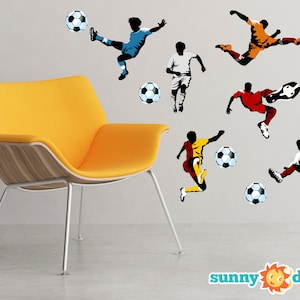 Soccer Fabric Wall Decals - Set of 6 Soccer Players And 6 Balls - Football Wall Art - Non-Toxic, Reusable, Repositionable