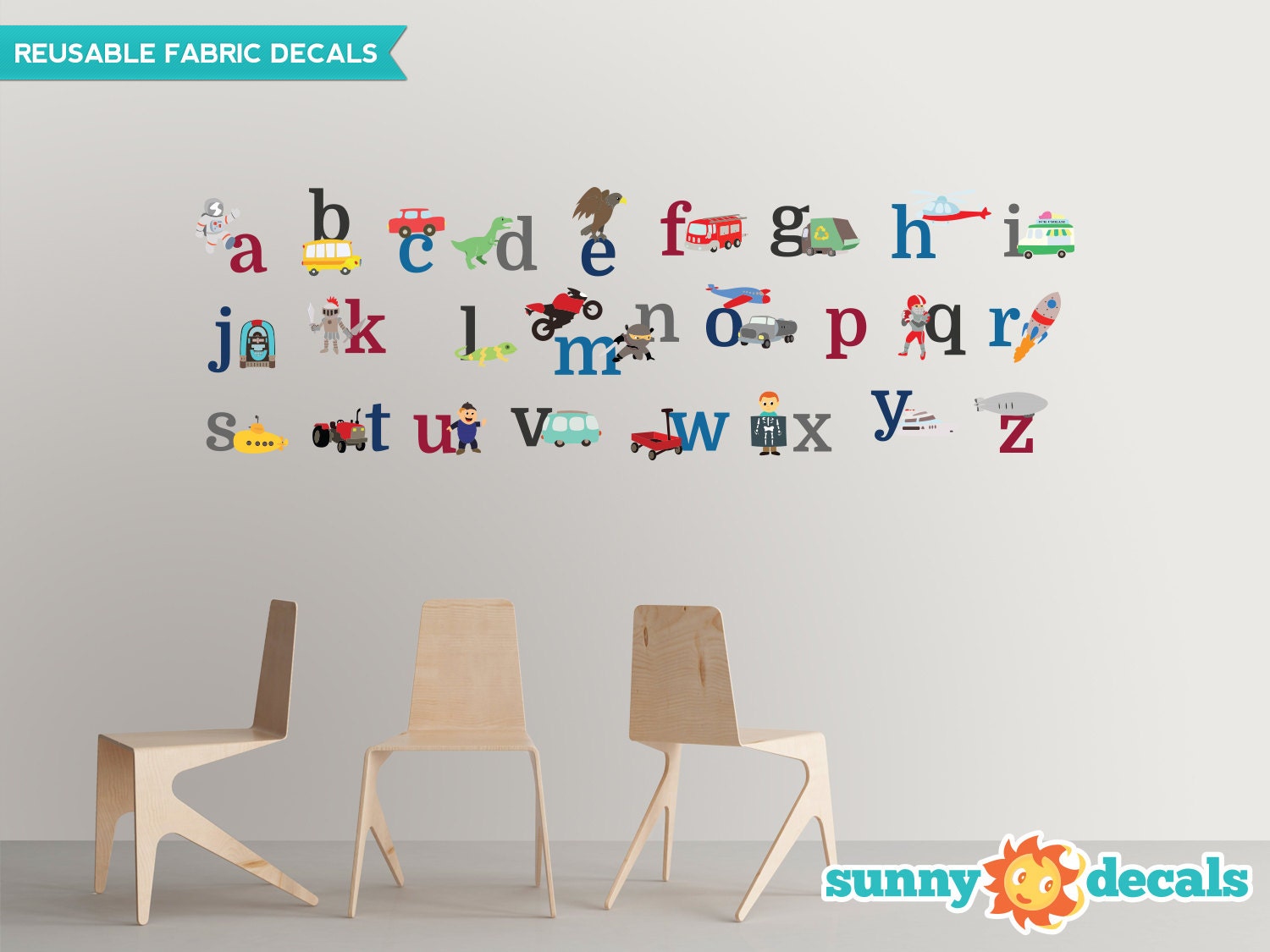 Alphabet Fabric Wall Decals For Boys A-Z Educational Stickers