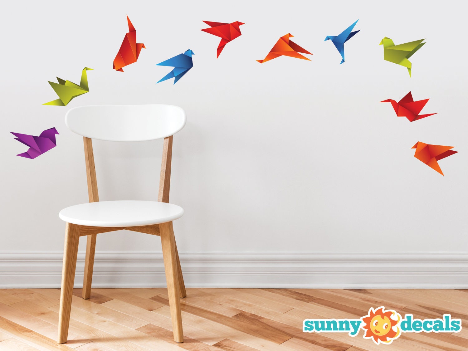 Origami Paper Cranes Wall Decals - Set of 10 Fabric Wall Decals in Various Colors, Works on Textured Walls and No VOC Paint