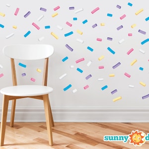 Sprinkles Fabric Wall Decals - Mini Bar Stickers, Confetti Decor, 110 Sprinkles in 5 Colors, Kids Room Decoration, Minipops Wall Decorations