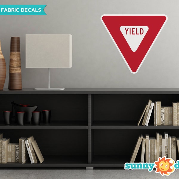 Yield Sign Fabric Wall Decal - Traffic and Street Signs - 3 Sizes Available - Non-Toxic, Reusable, Repositionable - Sunny Decals