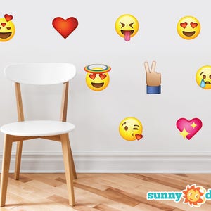 Emoji Emoticon Fabric Wall Decals, Set of 9 Phone Text Faces Wall Stickers, Social Media Decal, Kids Decor, Emoji Decorations Wall Graphic