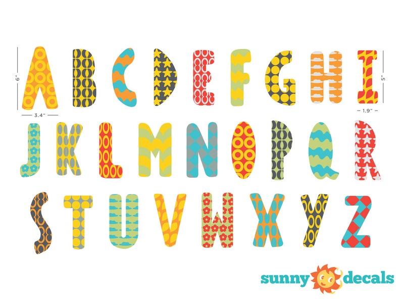 Modern Alphabet Fabric Wall Decals With Patterns in Rainbow Etsy