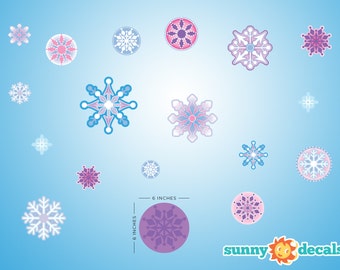 Frozen Inspired Snowflake Fabric Wall Decals - Set of 18 Snowflakes - Princess, Winter Decor - Repositionable, Reusable - by Sunny Decals