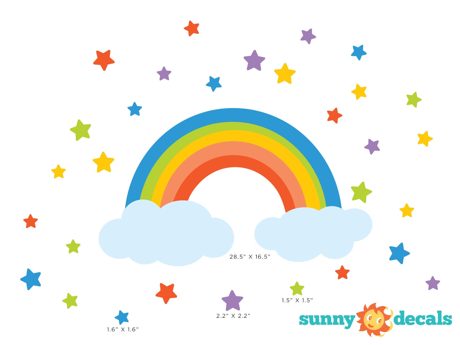 Rainbow Fabric Wall Decal Rainbow Wall Sticker with Stars and Etsy