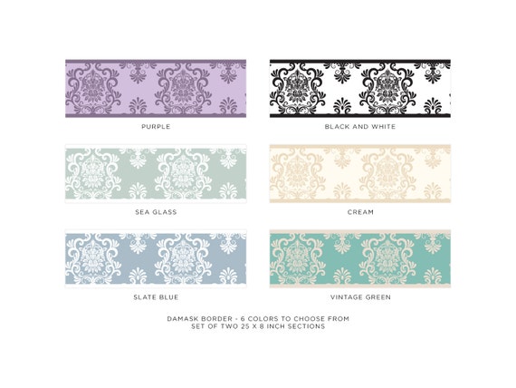 Damask Wall Border Fabric Wall Decal 6 Color Op Set Of Two 25/" x 8/" Sections