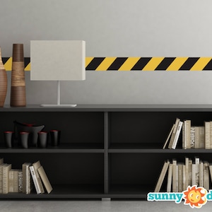 Caution Tape Border Fabric Wall Decal - Set Of Two 25&quot; x 4&quot; Sections, Two Color Options, Construction Theme - Non-Toxic, Repositionable