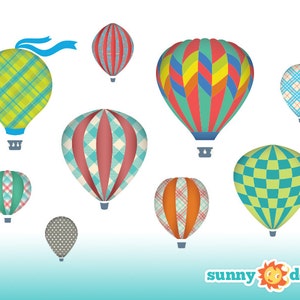 Jumbo Hot Air Balloons Fabric Wall Decals, Wall Stickers, Nine Oversized Air Balloons with Clouds for Kids Rooms & Nursery by Sunny Decals