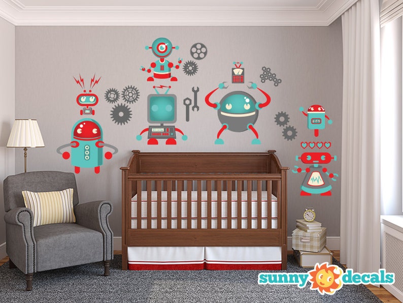 Robot Wall Decal Jumbo Nursery and Kids Rooms With Seven Large Etsy