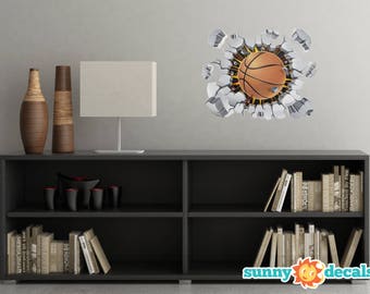 Basketball Fabric Wall Decal, 3D Break Through The Wall Basketball Wall Art, Sports Wall Décor, Self Adhesive Decal, Sports Wall Sticker