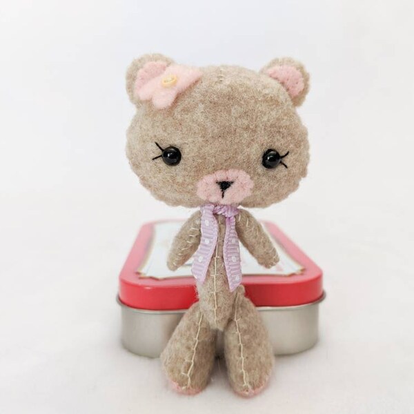 Mini Bear Altoid Tin Tiny Pal Felt Stuffed animal Stuffy Pocket Stocking Stuffer miniature Kid Gift Toy Birthday Travel toy Christmas