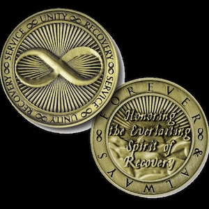 Premium Bronze &quot;Infinity Coin&quot; Honoring the Everlasting Spirit of Recovery 12 Step Medallion Unity Service Sobriety 12 step gifts AA NA