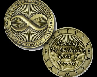 Premium Bronze "Infinity Coin" Honoring the Everlasting Spirit of Recovery 12 Step Medallion Unity Service Sobriety 12 step gifts AA NA