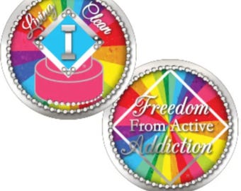 NA Cake Anniversary Living Clean - Freedom From Addiction  (1-20 years) Narcotics Anonymous Milestone Chip NA Tokens
