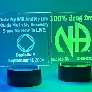 6 Design Choices Personalized (Name & Date) NA Narcotics Anonymous Slogan Design  Laser Engraved LED Light Up Display w/remote Recovery Gift
