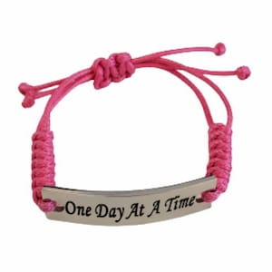 Pink Adjustable Cord Stainless Steel One Day At A Time Bracelets- 12 Step Gifts for Alcoholics Anonymous & Narcotics Anonymous - Serenity