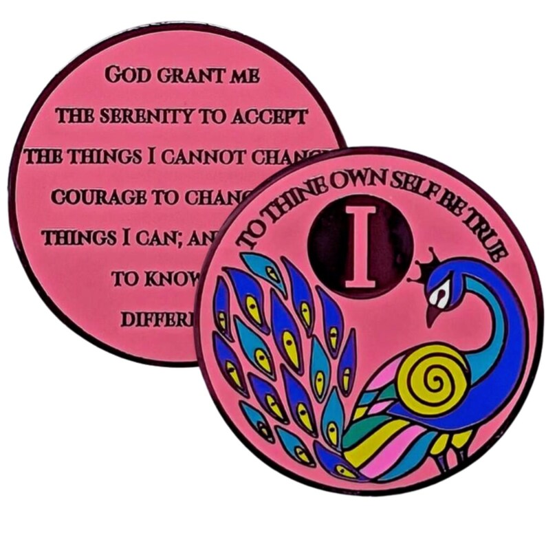 Peacock Recovery Medallion 24 Hours to 60 Years with Coin Capsule Yearly Recovery Medallion -Bigger, Heavier Medallions image 1