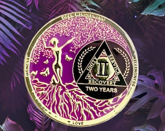 Magenta AA Goddess Tree of Life Recovery Medallion 1-20 25 & 30 years Anniversary 12 Step Coins and AA Unique Recovery Chips