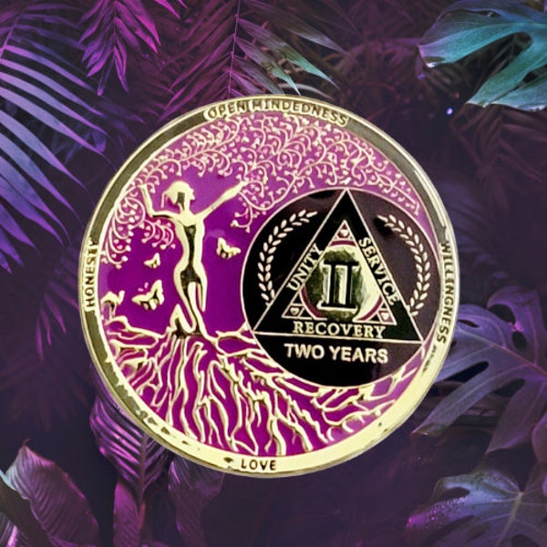 Magenta AA Goddess Tree of Life Recovery Medallion 1-20 25 & 30 years Anniversary 12 Step Coins and AA Unique Recovery Chips