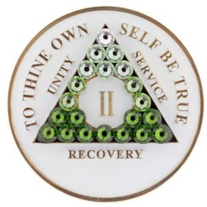 AA Glow in Dark w Transition Green Bling (Yrs 1-65 &24hrs) Bling Alcoholics Anonymous Crystal Recovery Chip  12 Step Gift  Sober Anniversary