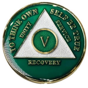 AA Tri-Plate  Green Medallion 1 - 65 Years Alcoholics Anonymous Anniversary Coin 12 Step Gift Sobriety Milestone Sober Gifts Tokens