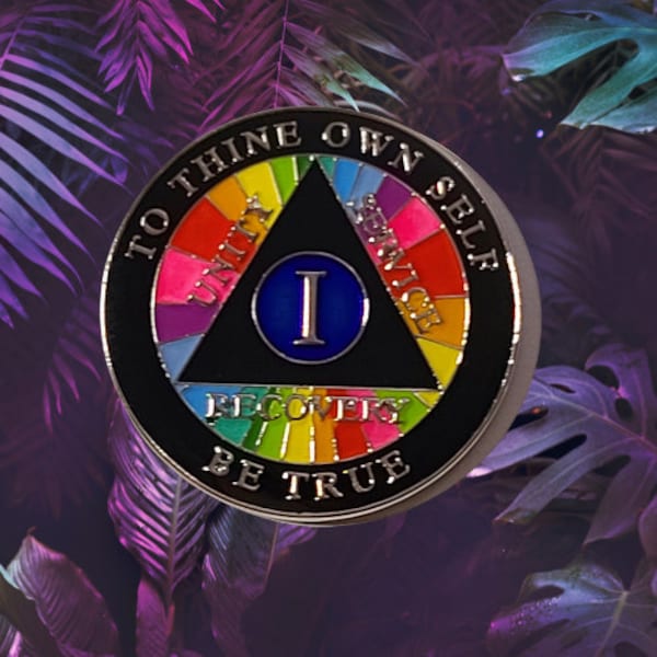 New AA Rainbow Recovery Medallion (Years 1-30) - 12 Step Gift - Sobriety Milestone Unity Service Alcoholics Anonymous -LGBT  colors