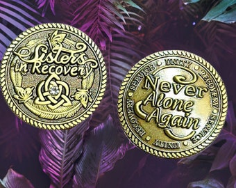 Premium Bronze Sisters in Recovery  12 Step Recovery Medallion - Unity Service - Women in Recovery - Sobriety 12 step gifts - AA - NA Gem