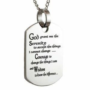Stainless Steel Engraved Serenity Prayer Dog Tag Pendant Necklace - 6995-1 - 12 Step Gifts for Alcoholics Anonymous & Narcotics Anonymous