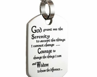 Stainless Steel Engraved Serenity Prayer Dog Tag Pendant Necklace - 6995-1 - 12 Step Gifts for Alcoholics Anonymous & Narcotics Anonymous