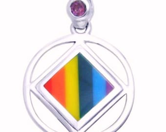 Encircled Square NA Recovery Symbol Silver Pendant NA Narcotics Anonymous - 12 Step Recovery Serenity Milestone Gifts Medallions