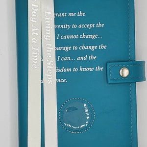 AA 12-Step Double Book Cover for AA Big Book and 12 x 12 with Serenity Prayer & Medallion Slot Recovery Cover Multiple Colors Turquoise