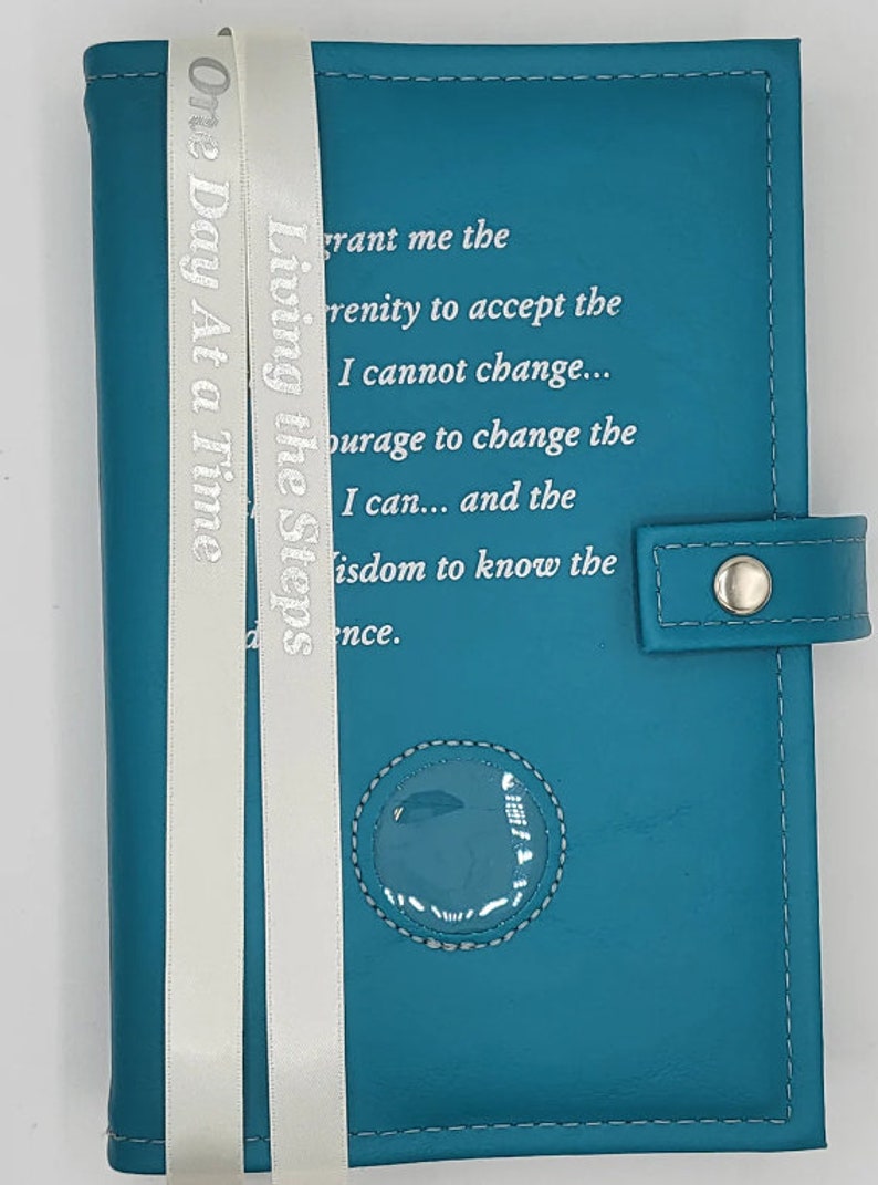 AA 12-Step Double Book Cover for AA Big Book and 12 x 12 with Serenity Prayer & Medallion Slot Recovery Cover Multiple Colors Turquoise