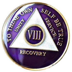 AA Tri-Plate Purple Medallion 1 - 65 Years Alcoholics Anonymous Anniversary Coin 12 Step Gift Sobriety Milestone Sober Gifts Tokens