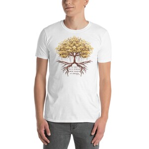 Un árbol con raíces fuertes se reirá de la tormenta camiseta unisex de manga corta - Camiseta de recuperación del árbol de la vida - Ropa sobria para hombres y mujeres