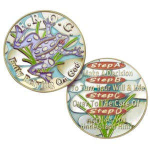 FROG Fully Relying On God Recovery Medallion - Color Tri-Plate Specialty Medallion Colored Coin AA  12 Step Program - Alcoholics Anonymous