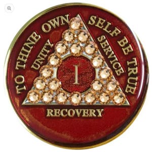 AA Medallion Red with Gold Topaz Bling Crystals (Yrs 1-65) Bling Alcoholics Anonymous Crystal Recovery Chip  12 Step Gift