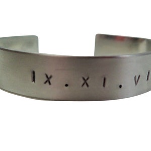 Handmade Men&#39;s or Women&#39;s Silver Metal Bracelet with Sober or Clean Date in Roman Numerals or Alpha numeric - 12 Step Recovery Jewelry -