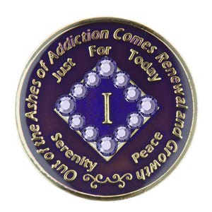 NA Purple Bling Medallion w Light Purple Crystals (Yrs 1-45) Recovery Narcotics Anonymous Milestone Chip Transition lgbt 12 Step NA Gifts
