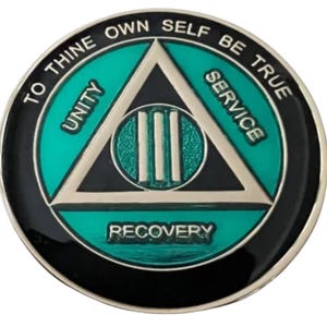 Serenity Prayer Freedom AA Anniversary Blue with Black on a Gold Coin 1-60 years - 12 Step Gift Sobriety Milestone Sober Gifts Tokens