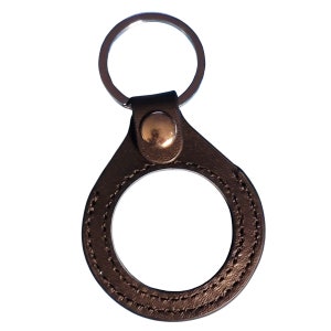 Porte-clés médaillon en cuir finition argentée de 34 mm - pour pièces de monnaie à trois plaques et bronze taille traditionnelle