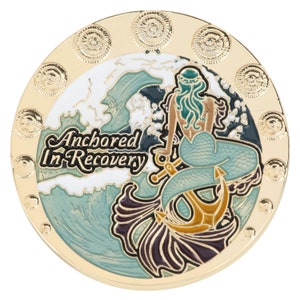 Exclusive New USA-Made Anchored In Recovery Specialty Coin Tri-Plate Alcoholics Anonymous  Narcotics Anonymous - Mermaid Recovery Token