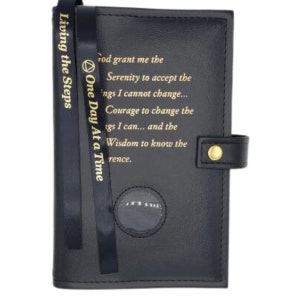 AA 12-Step Double Book Cover for AA Big Book and 12 x 12 with Serenity Prayer & Medallion Slot Recovery Cover Multiple Colors Black