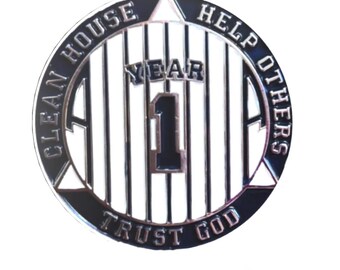 Pinstripe Baseball Yearly (1-50) Alcoholics Anonymous AA Recovery Medallion - AA Chips Sober Tokens  12 Step Coins & 12 Step Gifts Sports