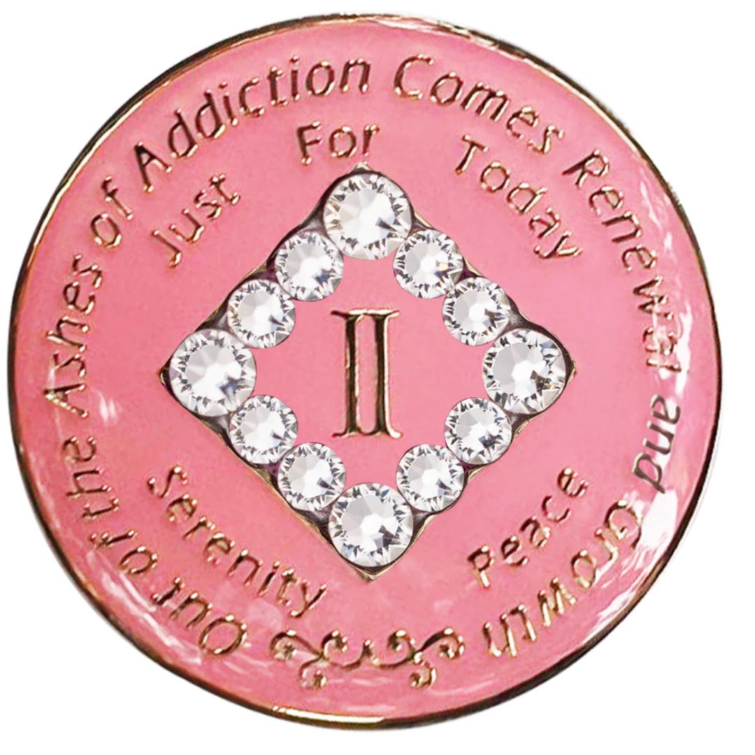 NA Pink Medallion With White Bling (yrs 1-45) Recovery Narcotics ...