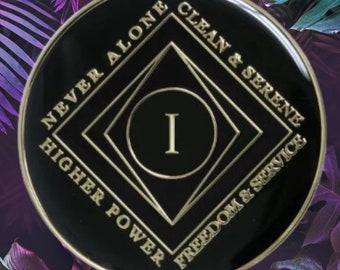 NA Black Clean Time Yearly Medallion (Yrs 1-40) Recovery Narcotics Anonymous Milestone Chip