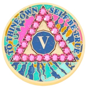New AA Bling Crystal Yearly Pink Blue Glitter Tie-Dye Recovery Medallion Serenity Prayer AA Anniversary Coin 1-10 years 12Step AA Gift