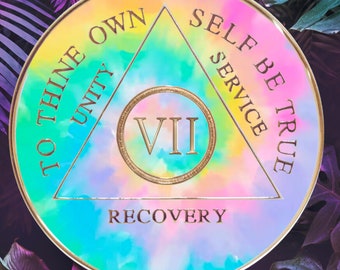 Tie-Dye Psychic-delic Change AA Yearly Medallion Serenity Prayer AA Anniversary Coin 1-10 years - 12 Step AA Gift