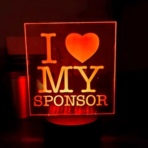 Personalized I Love My Sponsor Laser Engraved LED Light Up Display - Unique AA Recovery Gift- 12 Step Custom Gift -Alcoholics Anonymous