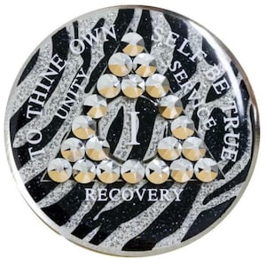 New! Alcoholics Anonymous AA Zebra Crystal Comet Tri-Plate Anniversary Recovery Medallion - 12 Step Gifts - Sober Birthday Anniversary