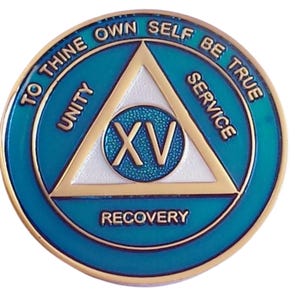 Serenity Prayer Freedom AA Anniversary Blue w/ Pearl Sparkle on a Gold Coin 1-65 years - 12 Step Gift Sobriety Milestone Sober Gifts Tokens